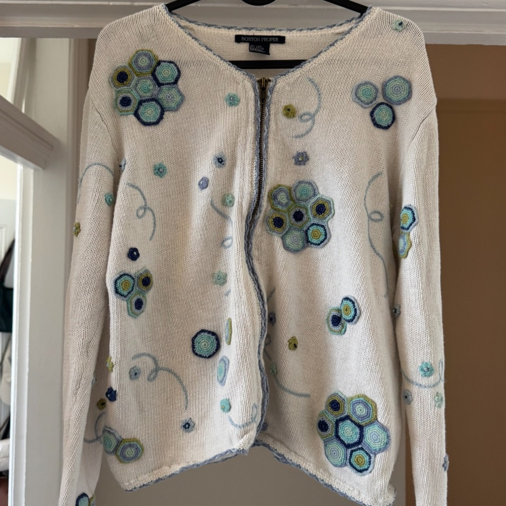 Vintage "Boston Proper" embroidered cream sweater